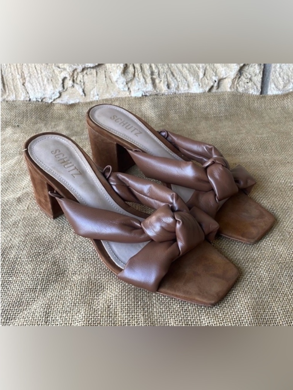 Anthropologie Schultz shoes leather brown bow puffy Size 8 B Slide Beach Cruise